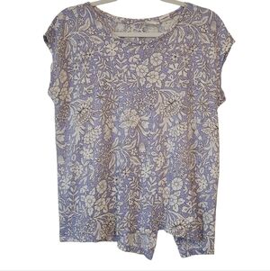 Rachel Ashwell | Women's 100% Linen Floral Print Short Sleeve Blouse (Size XL)